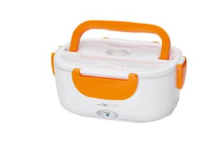 Clatronic® elektrische Lunchbox | Erwärmen von Speisen bis zu 75°C | Volumen ca. 1.7 Liter | inkl. Besteck | weiß/orange | LB 3719