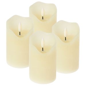ToCi LED Kerzen Set Creme mit 4 flammenlosen Echtwachs-Kerzen mit schwarzem Docht und Timer (Creme - Ø 7,5 x 12,5 cm)