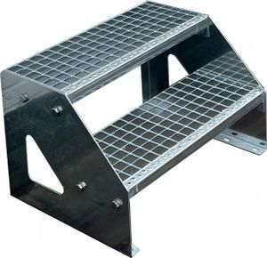 Gitterrost Stahl Freistehende Treppe 2 Stufen Verzinkt - (L x B x H) 44cm x 80cm x 38cm