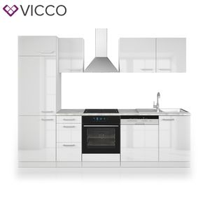 Vicco Küche 270 cm Küchenzeile Küchenblock Einbauküche Komplettküche - Weiß Hochglanz