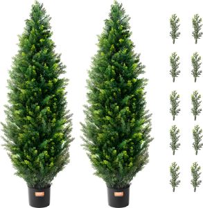 VEVOR Sztuczne drzewko topiary wykonane z cedru, 121,9 cm wysokości (2 sztuki), z dodatkowymi liśćmi i doniczką, sztuczna zimozielona roślina sosna cyprys, sztuczny zielony zestaw chroniony przed promieniowaniem UV
