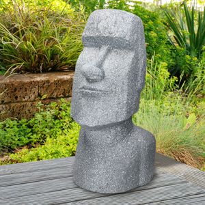 ECD Germany Moai Rapa Nui Kopf Figur, 56 cm, Grau, aus Steinguss Kunstharz, Osterinsel Statue als Dekoration für Haus & Garten, Gartenfigur Dekofigur Skulptur Steinstatue Steinfigur