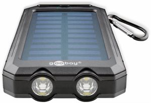 Goobay Outdoor Solar Powerbank 8.0 - 8.000 mAh - mit Solarpanel und Taschenlampenfunktion, Karabiner und eingebauter Kompass