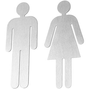 BAMODI WC Schilder Damen und Herren - Türschild Set für Toilette - 5 cm x 11 cm selbstklebend - einfach anzubringen - eindeutiges Männlein & Weiblein - Toilettenschild Edelstahl matt
