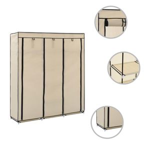 vidaXL Kleiderschrank mit Fächern und Stangen Creme 150x45x175cm Stoff