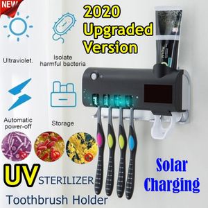 Sanitizér na zubné kefky, solárne nabíjanie, UV držiak na zubné kefky, dávkovač zubnej pasty, solárny úložný box na zubné kefky do kúpeľne, multifunkčná úložná polica, nabíjanie cez USB