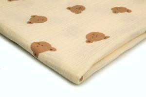 Baumwoll Musselin Stoff mit Aufdruck, Double Gauze, Teddybären auf Ecru 50 x 130 cm