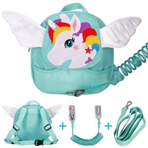 (Grün) Anti-Verlust-Rucksack für Kinder, niedlicher Einhorn-Rucksack, Mini-Kinderschultasche mit Armband und Schutz