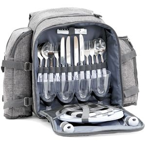 Piknikový batoh CampFeuer pre 4 osoby | Pikniková súprava 32 kusov | sivá