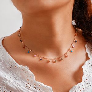 Mode Frauen Regenbogen Perlen Quaste Charme Kette Schlüsselbein Halskette Schmuck Geschenk