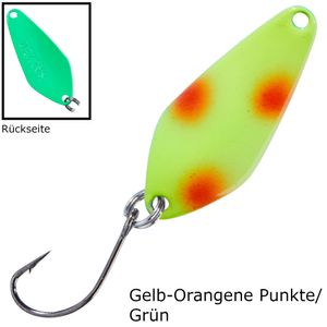 Balzer Spoon Searcher 2,1g - Forellenblinker, Farbe:Gelb-Orangene Punkte/Grün