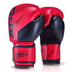 Apollo Boxhandschuhe Männer aus PU Leder | Thai Boxhandschuhe Damen und Herren | für Boxsack, Training, Sparring, Fitness, MMA Handschuhe | Kickbox Handschuhe | boxing gloves 12/14/16oz. - Rot Schwarz 14oz