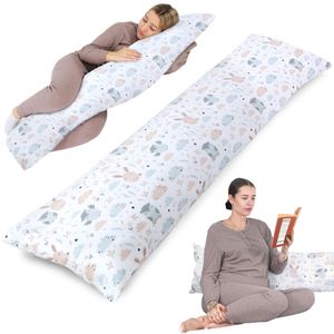 Seitenschläferkissen mit Bezug Baumwolle 40 x 145 cm - Komfortkissen Schlafkissen Seitenschläfer Body Pillow Seitenschlafkissen Eulen