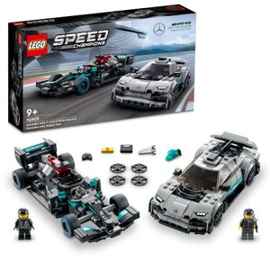 LEGO 76909 Speed Champions Mercedes-AMG F1 W12 E Performance & Mercedes-AMG Project One, Bausatz für 2 Rennwagen, Modellautos für Kinder
