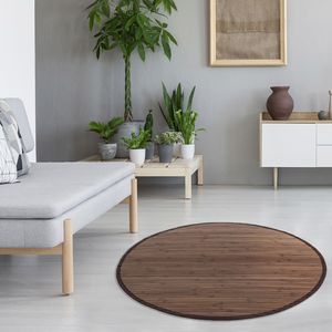 Homestyle4u Bambusmatte Dunkelbraun 180 cm Rund Bambusteppich rutschfest