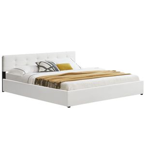 Juskys Polsterbett Marbella 180x200 cm mit Bettkasten & Lattenrost – Bettgestell aus Kunstleder und Holz – Bett Jugendbett weiß
