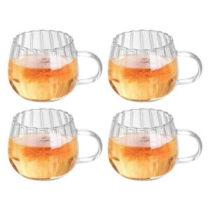 Kürbis Tasse, 400 ml Herbst Glasbecher, Transparente Tasse mit Griff, Latte Macchiato Gläser Kaffeetassen, Espresso Kaffeetasse für Tee, Getränke, 400 ml, 4