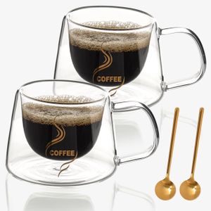 Belle Vous 2er Pack Doppelwandige Kaffeegläser aus Glas mit Griffen - 200 ml Hitzebeständige Thermogläser Doppelwandig für Heiße & Kalte Getränke - Kaffee Tassen für Tee, Cappuccino, Espresso & Latte