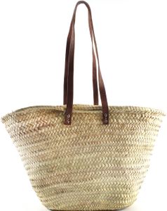 Kobolo Palm Leaf Bag Basket Bag Beach Shopper Ibiza Bag - Palm Leaf - Leather Handle