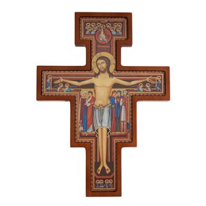 Kruzifix San Damiano Holzkreuz des Heiligen Franziskus Wandkreuz Kreuz 22cm Buchenholz Braun