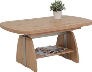 Funktionscouchtisch Colin oval - Artisan Eiche Nachbildung - höhenverstellbar mit Lift und ausziehbar - großer Ablageboden - Maß 108-157x67cm