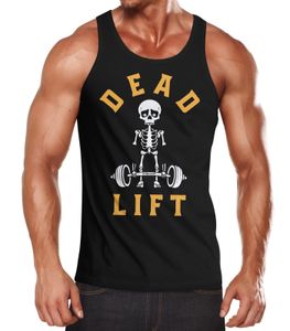 Herren Tanktop Print-Shirt Bedruckt Dead Lift Skelett Totenkopf Bodybuilding Hantel Muscle Shirt Achselshirt Moonworks® schwarz-rot XL
