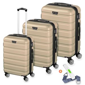 Sada tvrdých kufrů 3 kusy s kombinovaným zámkem TSA 4 kolečka ABS tvrdá skořepina, cestovní kufr na kolečkách kufr na kolečkách - šampaňské