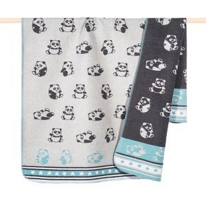 PAD Baby Decke PANDA aqua | Kinderdecke, Kuscheldecke mit Pandas | Baumwolle | 2 Größen , PAD Größe:75 x 100