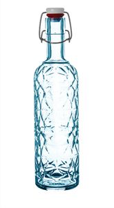 Bormioli Rocco Bügelflasche 1 Liter blau 33 cm hoch inkl. Gummidichtung   Metallbügelverschluss