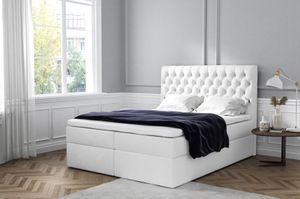 Boxspringbett MOVET , Pocket Matraze Topper , 180 x 200 cm , ( Weiss - Jasmine 20 )