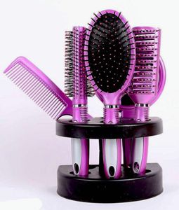 5 teilig Frauen Haarbürste Set Kamm Halter mit Spiegel & Ständer- Pink