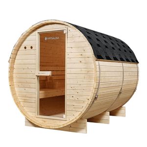 Artsauna Outdoor Fasssauna Spitzbergen 220 für 6 Personen - 8 kW Ofen & Zubehör