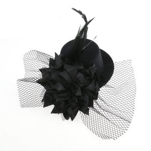 Blume Dekor Haar Clip Hut Fascinator Burlesque Punk Mini Zylinder für Damen (schwarz)