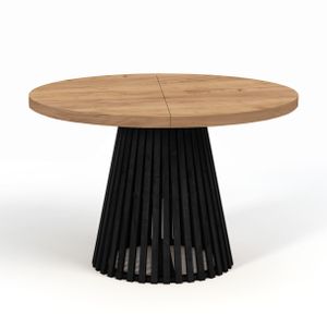 Runder Ausziehbarer Tisch für Esszimmer, DOVER - Industrial/Loft Still mit Lamellenbeine, Durchmesser: 100/200 cm, Farbe: Eiche Craft Golden / Schwarz