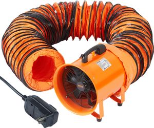 Stavební ventilátor VEVOR s motorem 365-W-AC stavební ventilátor 2810 ot/min stavební ventilátor dmychadlo 1214 l/s (2574 CFM) axiální ventilátor 10 m hadice axiální ventilátor 79 dB hlučnost průmyslový ventilátor IP44