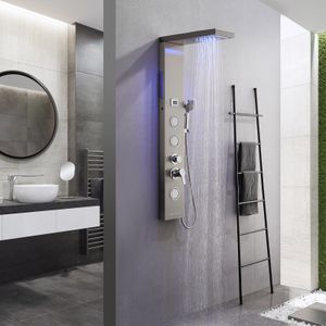 Edelstahl Duschpaneel LED Temperatur Bildschirm mit Handbrause Massagedüsen, Wasserfall und Niederschlag LED Duschkopf