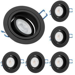 LUMILED 6x zapustené bodové svietidlá LED ploché spoty GU10 vrátane 6W nahrádza 60W halogénovú LED žiarovku teplá biela 3000K 580lm zapustené svietidlá 230V zapustený rám čierny okrúhle zapustené spoty otočné svietidlo