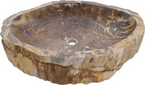 Massives Fossiles Holz Aufsatz-Waschbecken, Waschschale, Naturstein Handwaschbecken - Modell 16, Creme-weiß, FossilesHolz, 15*70*50 cm, Waschtische & Waschbecken