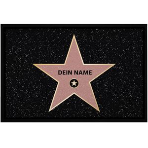 personalisierte Fußmatte mit Name Walk of Fame Hollywood Stern personalisierbares Geschenk rutschfest & waschbar Moonworks® weiß 60x40cm