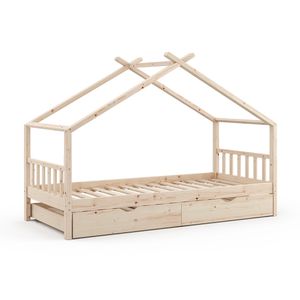 Vitalispa Domečková postel Design, 90x200 cm s lůžkem pro hosty, Přírodní dřevo