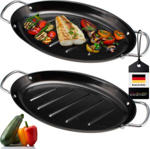 bremermann Fisch-Grillpfanne 2er Set oval, Grillplatte antihaftbeschichtet, 39,5 x 20,5 cm