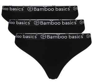 Bamboo basics Damen String EMMA, 3er Pack - Logo-Bund, atmungsaktiv, Single Jersey Schwarz M