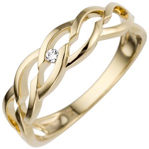Gr. 60 Damen Ring 585 Gold Gelbgold 1 Diamant Brillant 0,02ct.