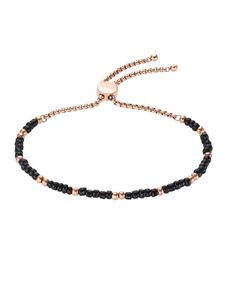 s.Oliver Damen Edelstahl Armband mit Glasperlen in roségoldfarben und schwarz - 2033909