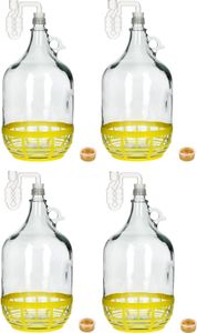 4x 5L Flasche +Gummistopfen + Gärröhrchen Gärballon Set Weinballon Gärbehälter