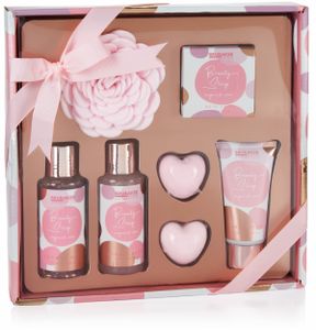BRUBAKER Cosmetics Bade- und Dusch Set Beauty Sleep Sugared Rose - Rosen Duft - 7-teiliges Geschenkset - Präsent für jeden Anlass - Rosa Roségold