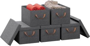 WOLTU 5er Set Aufbewahrungsbox mit Deckel & Griffen, faltbar Grau, 38x20x27 cm