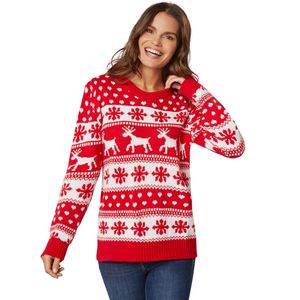Weihnachtspullover Winterzauber rot-weiß für Frauen - XL