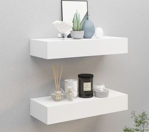 vidaXL Wandregale mit Schubladen 2 Stk. Weiß 60x23,5x10 cm MDF