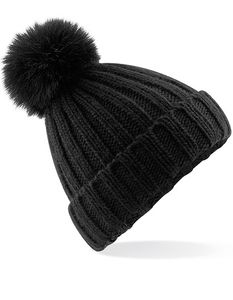 Beechfield Dámská čepice Pom Pom Verbier Faux Fur Pop Pom Chunky Beanie B413 Black One Size